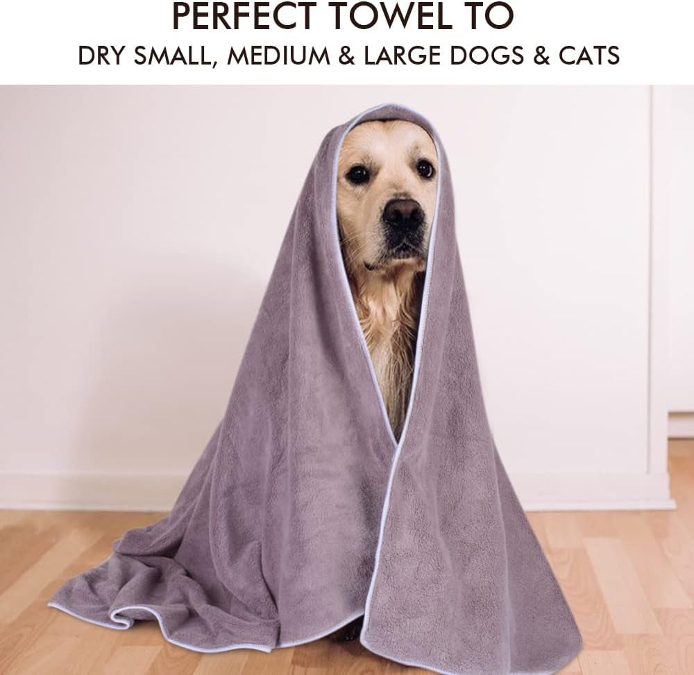 Ultra-Absorbent Microfiber Pet Towel for Dogs & Cats - Quick Drying, Lightweight, and Machine Washable in Purple with Adorable Paw Print - Perfect for Bath Time and Travel!