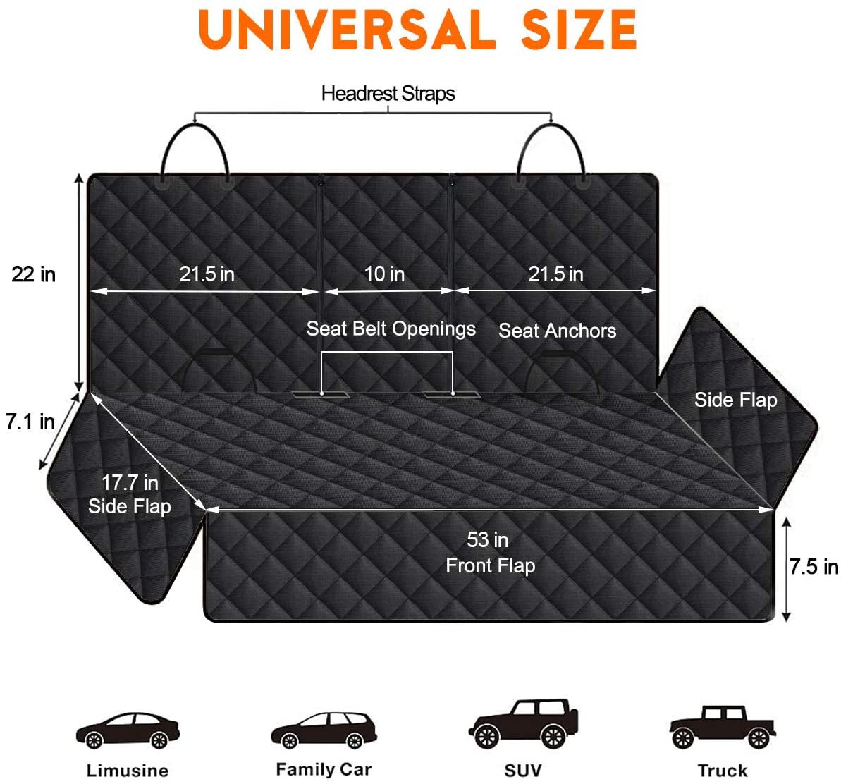 Ultimate Dog Car Seat Cover - Waterproof Rear Seat Protector for Pets & Kids | Durable, Non-Slip, and Easy to Clean - Fits Most Cars, SUVs, and Trucks (53" Width) - Black