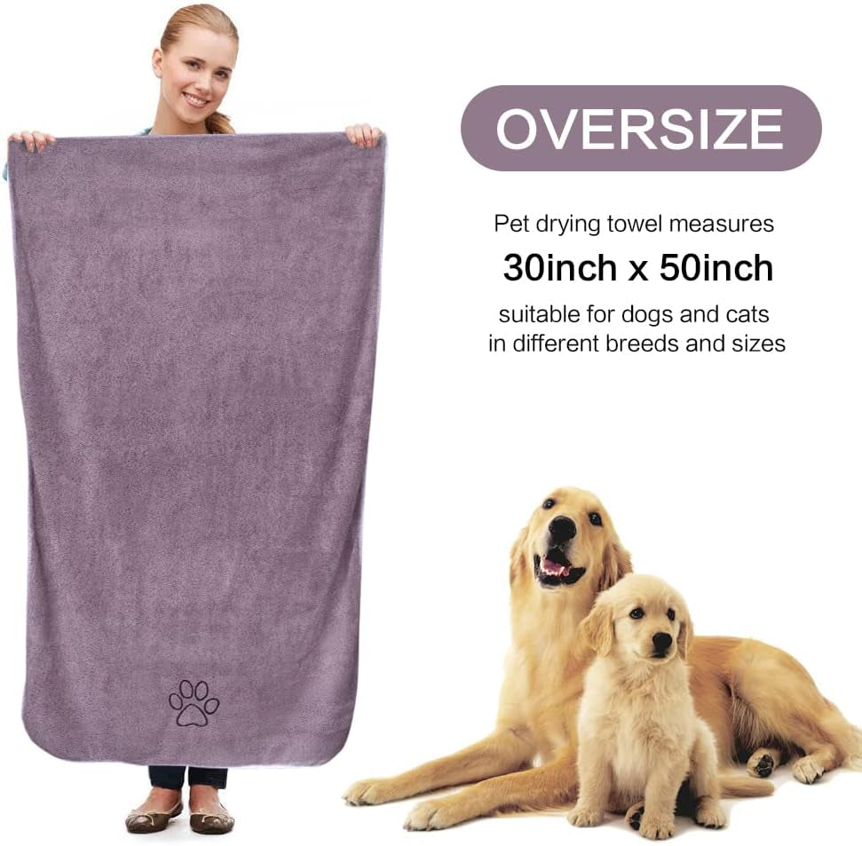 Ultra-Absorbent Microfiber Pet Towel for Dogs & Cats - Quick Drying, Lightweight, and Machine Washable in Purple with Adorable Paw Print - Perfect for Bath Time and Travel!
