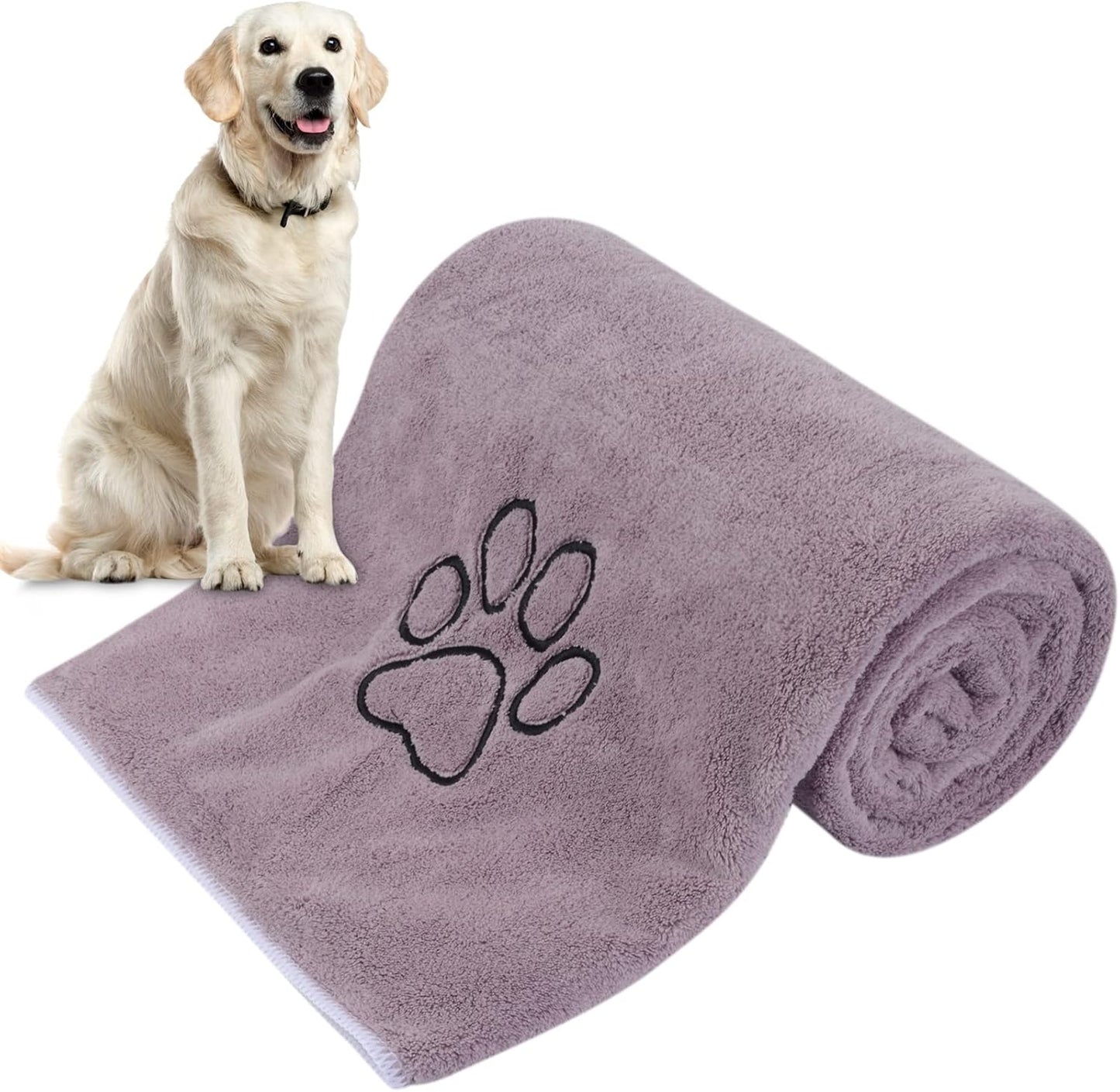 Ultra-Absorbent Microfiber Pet Towel for Dogs & Cats - Quick Drying, Lightweight, and Machine Washable in Purple with Adorable Paw Print - Perfect for Bath Time and Travel!