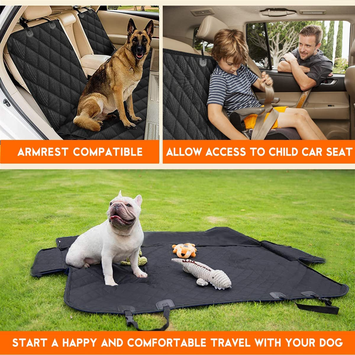 Ultimate Dog Car Seat Cover - Waterproof Rear Seat Protector for Pets & Kids | Durable, Non-Slip, and Easy to Clean - Fits Most Cars, SUVs, and Trucks (53" Width) - Black