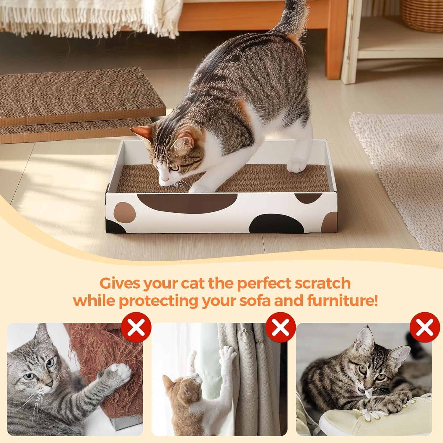 Ultimate Cat Scratcher Box - 17" x 10" with 3 Reversible Cardboard Pads for Indoor Claw Care and Furniture Protection