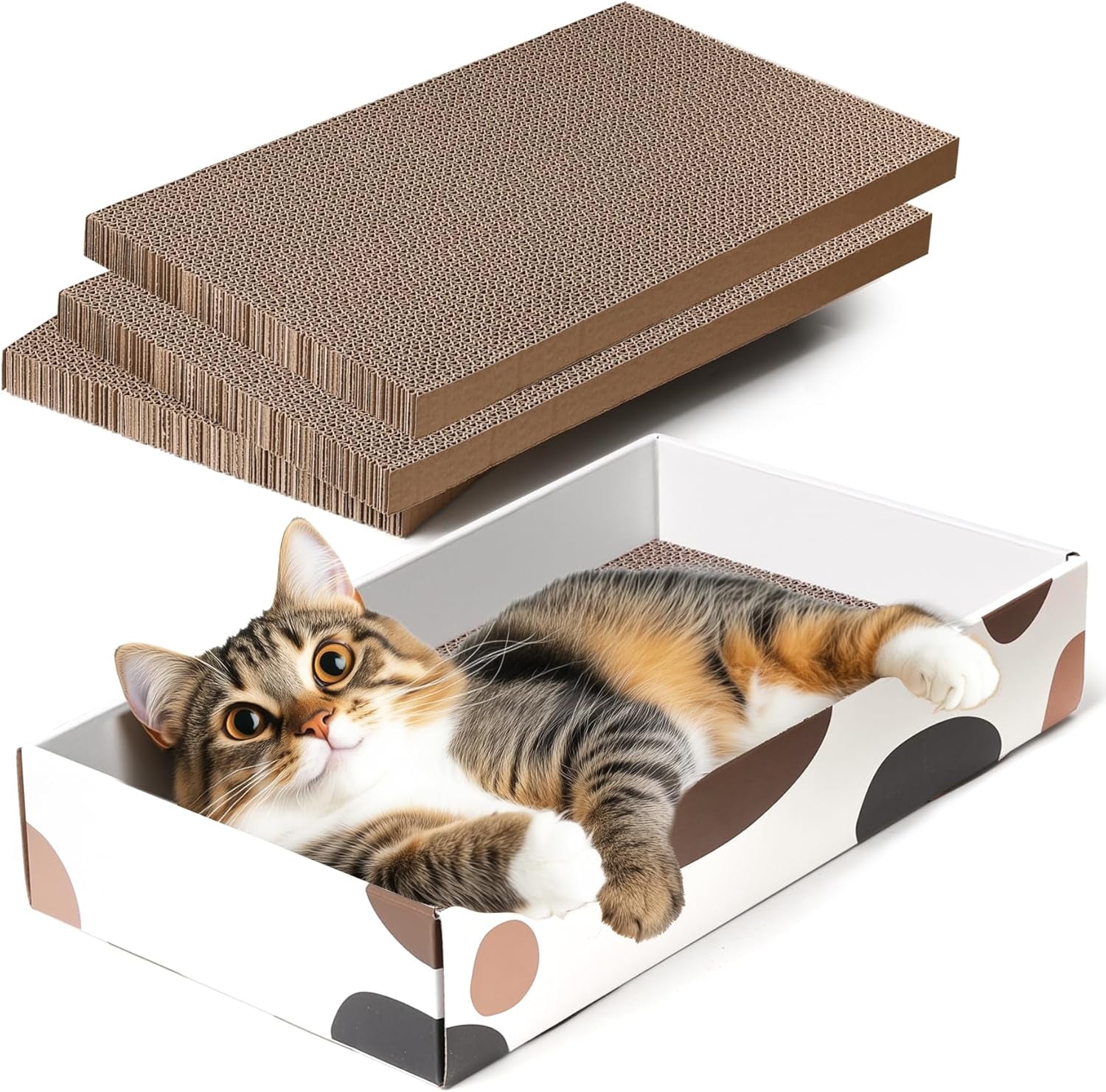 Ultimate Cat Scratcher Box - 17" x 10" with 3 Reversible Cardboard Pads for Indoor Claw Care and Furniture Protection