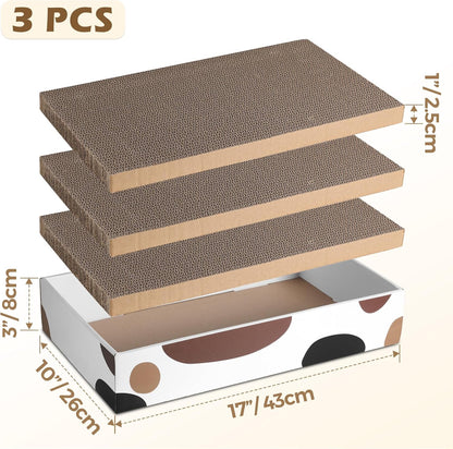 Ultimate Cat Scratcher Box - 17" x 10" with 3 Reversible Cardboard Pads for Indoor Claw Care and Furniture Protection