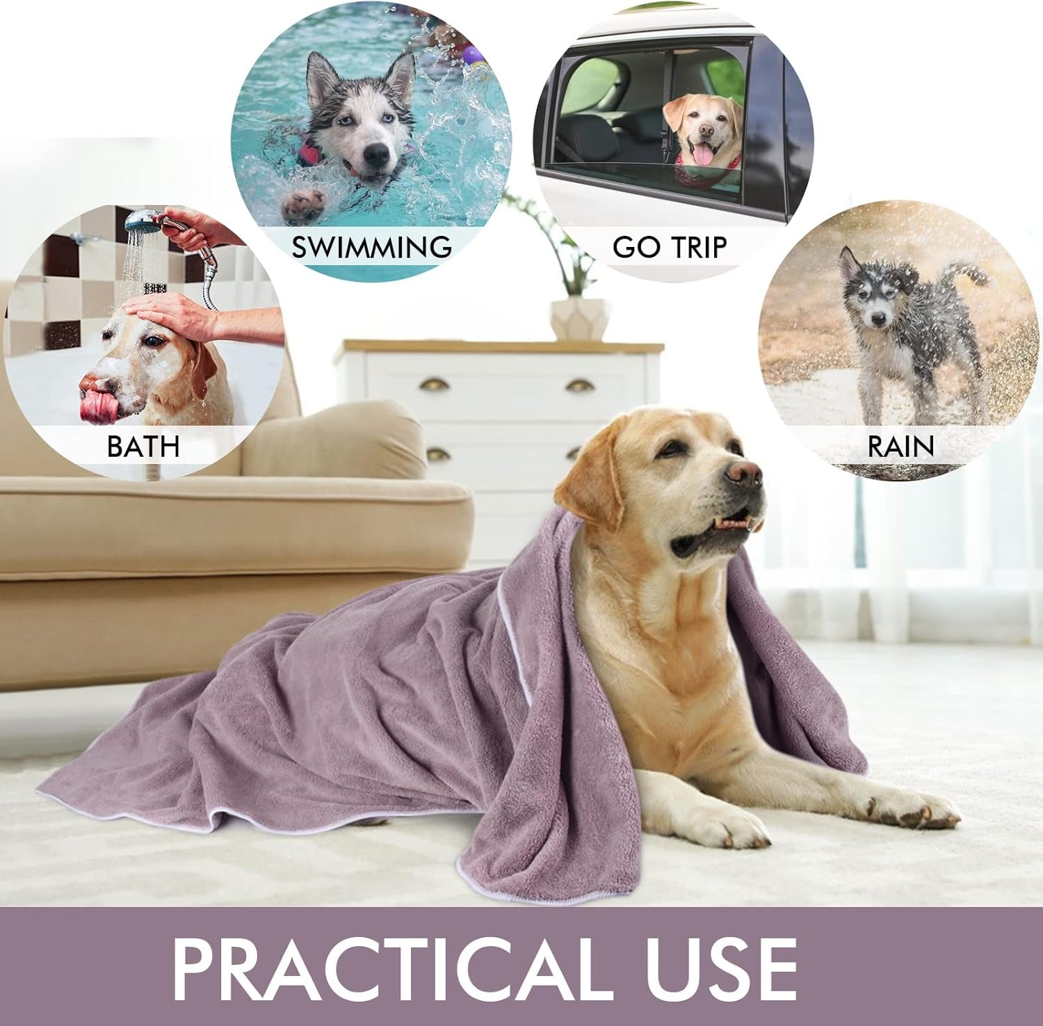Ultra-Absorbent Microfiber Pet Towel for Dogs & Cats - Quick Drying, Lightweight, and Machine Washable in Purple with Adorable Paw Print - Perfect for Bath Time and Travel!