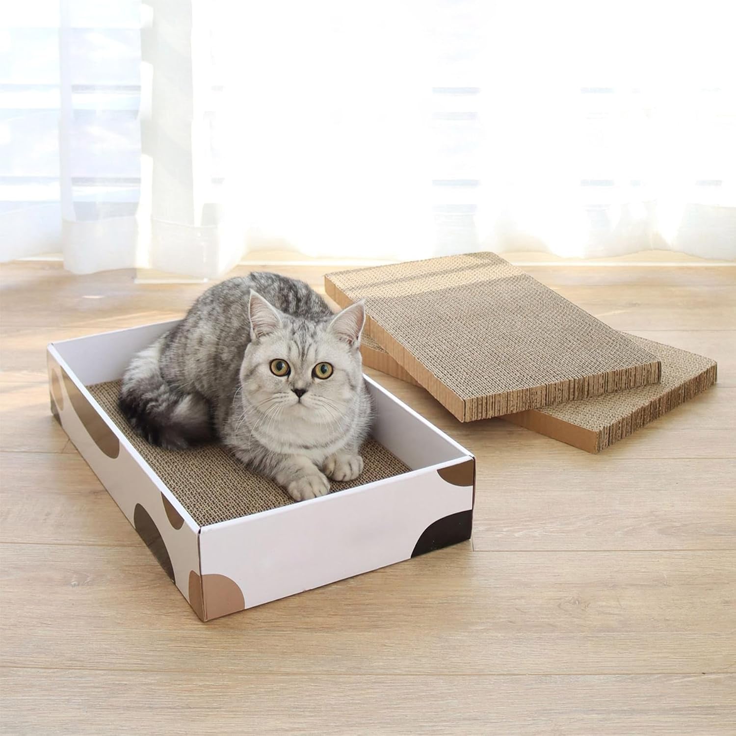 Ultimate Cat Scratcher Box - 17" x 10" with 3 Reversible Cardboard Pads for Indoor Claw Care and Furniture Protection